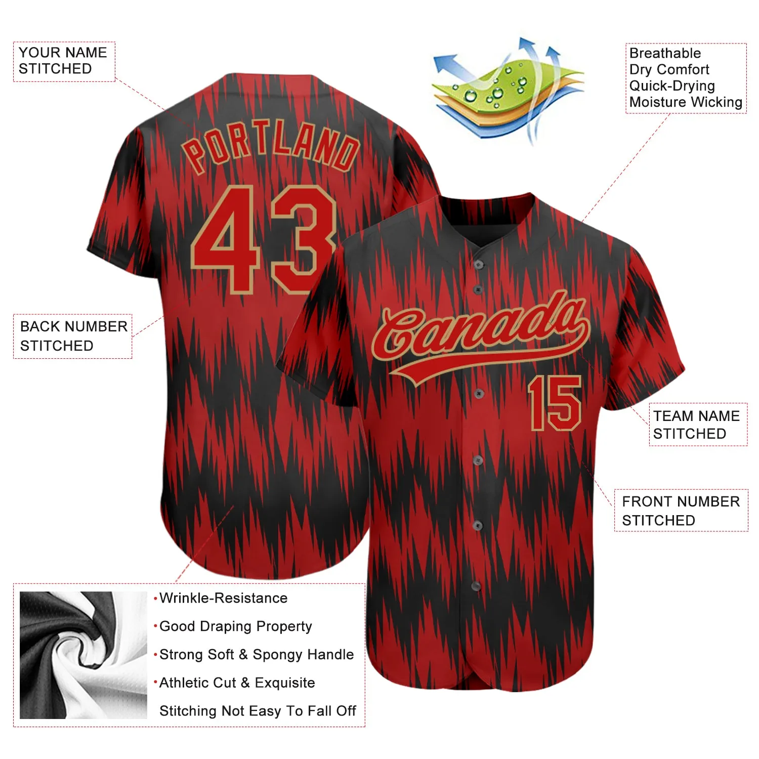 Custom Red Red Old Gold-Black 3D Pattern Design Authentic Baseball Jersey