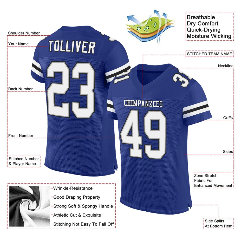 Custom Royal White-Black Mesh Authentic Football Jersey