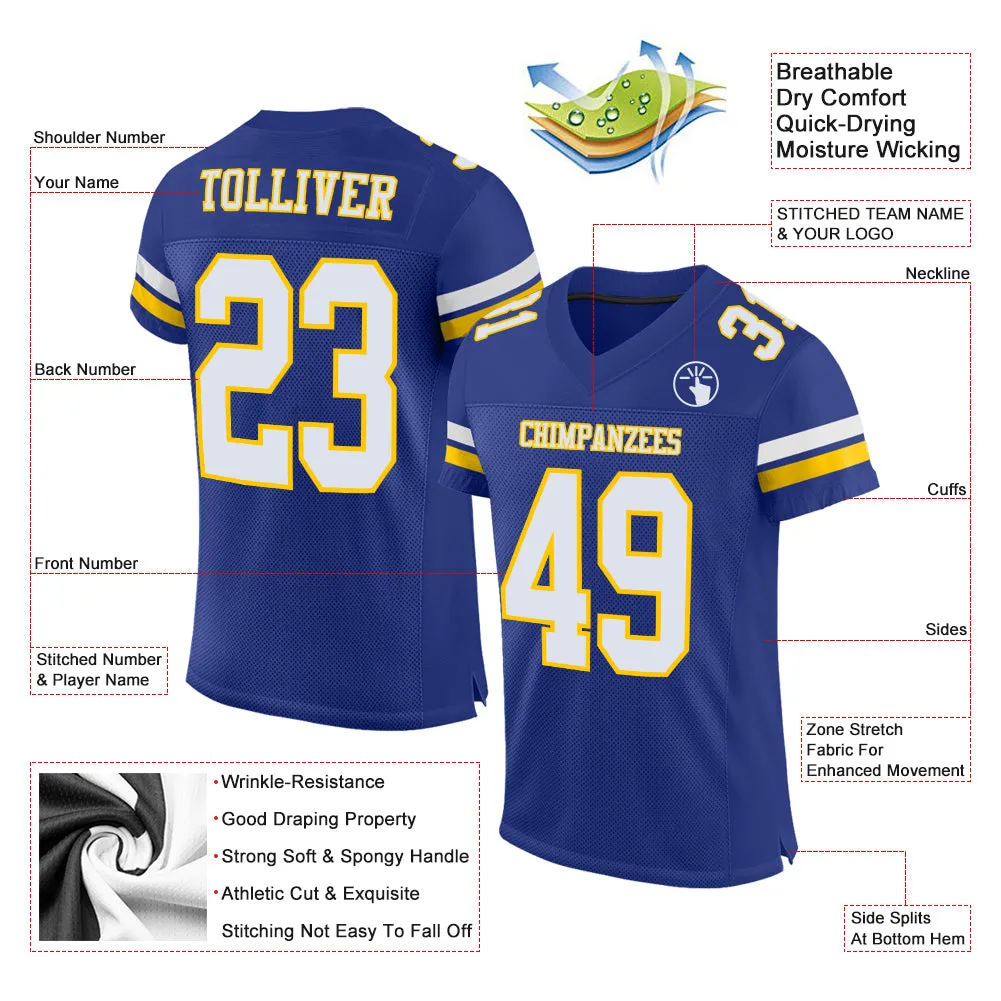 Custom Royal White-Yellow Mesh Authentic Football Jersey