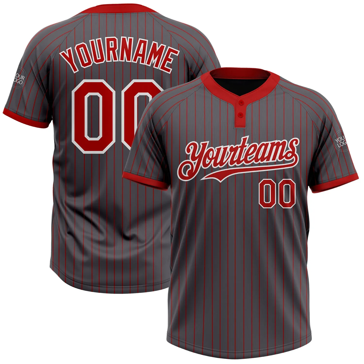 Custom Steel Gray Red Pinstripe White Two-Button Unisex Softball Jersey