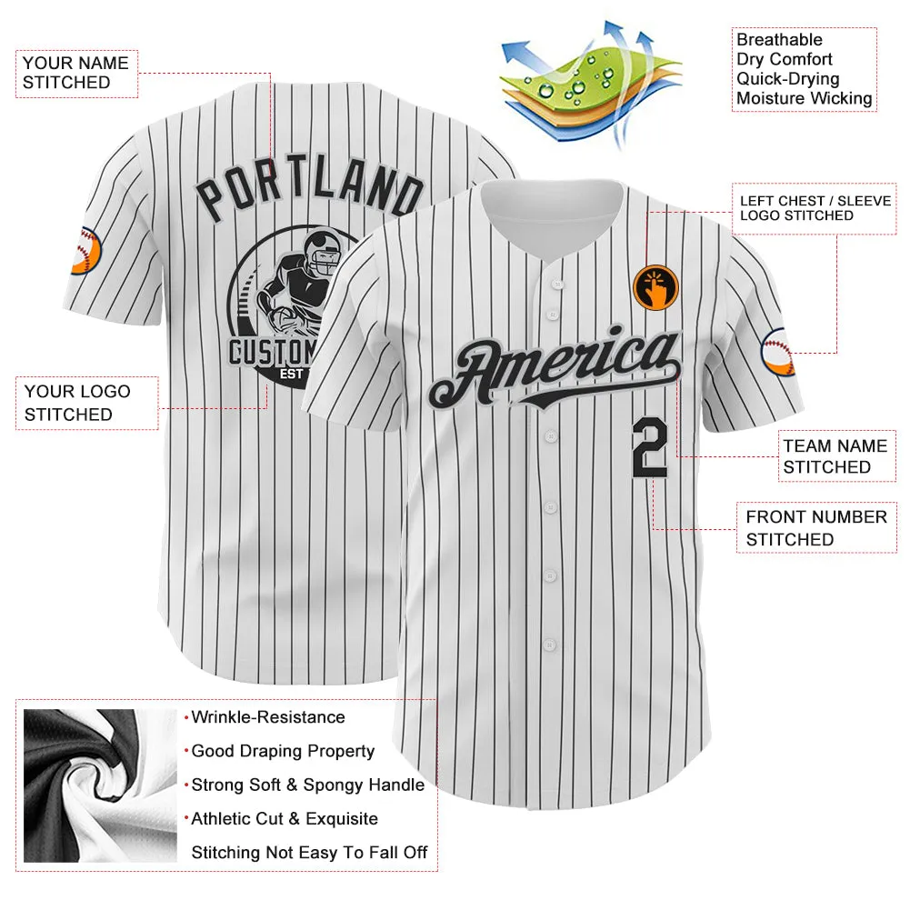 Custom White Black Pinstripe Gray Authentic Baseball Jersey