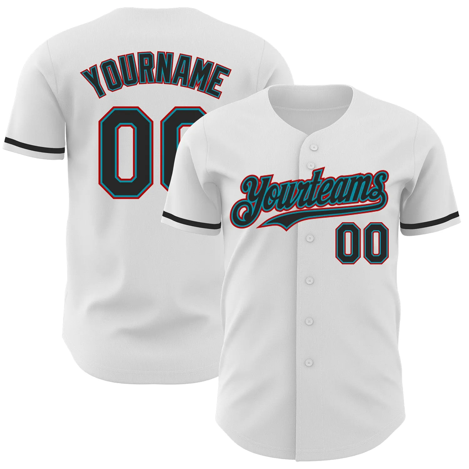 Custom White Black Teal-Red Authentic Baseball Jersey