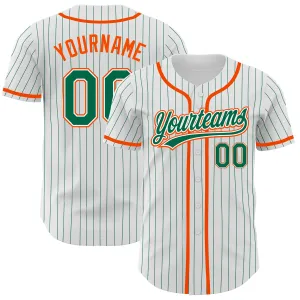 Custom White Kelly Green Pinstripe Kelly Green-Orange Authentic Baseball Jersey