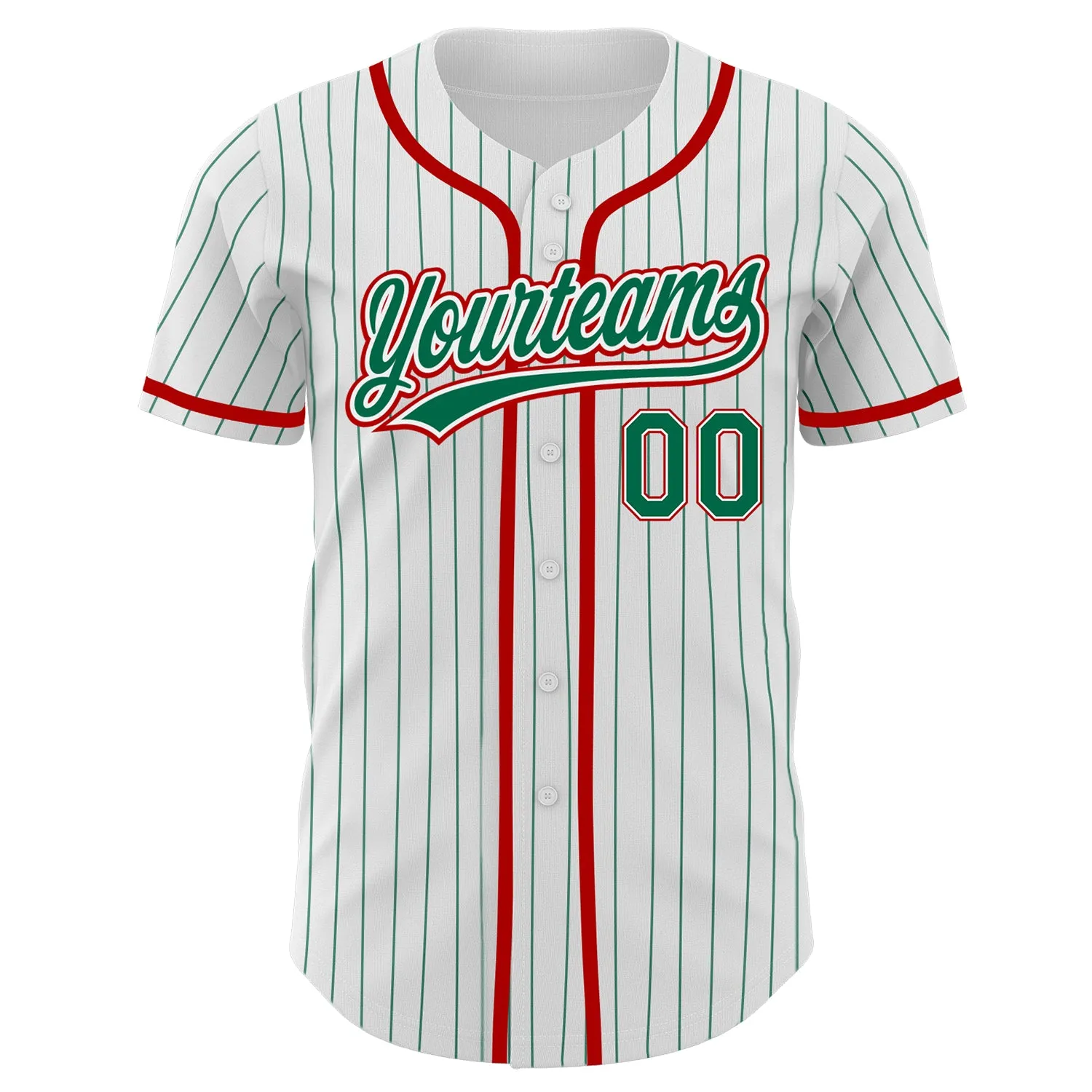 Custom White Kelly Green Pinstripe Kelly Green-Red Authentic Baseball Jersey