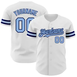 Custom White Light Blue-Navy Authentic Baseball Jersey