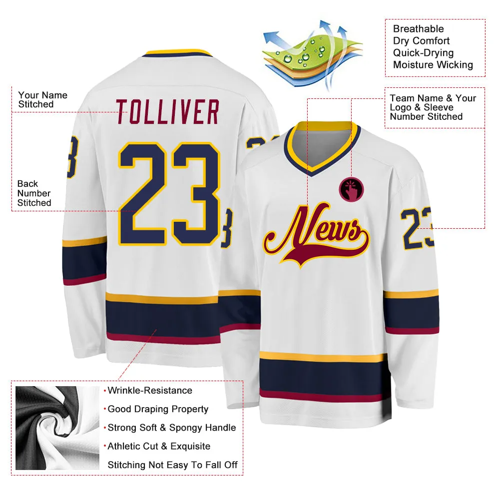 Custom White Navy-Maroon Hockey Jersey