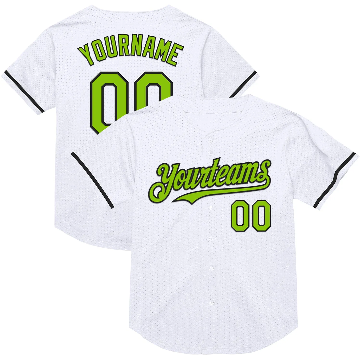 Custom White Neon Green-Black Mesh Authentic Throwback Baseball Jersey