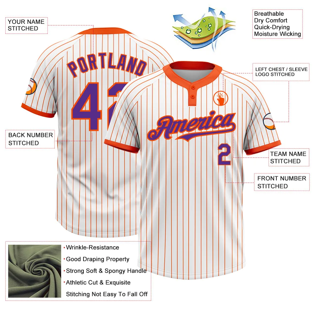 Custom White Orange Pinstripe Purple Two-Button Unisex Softball Jersey