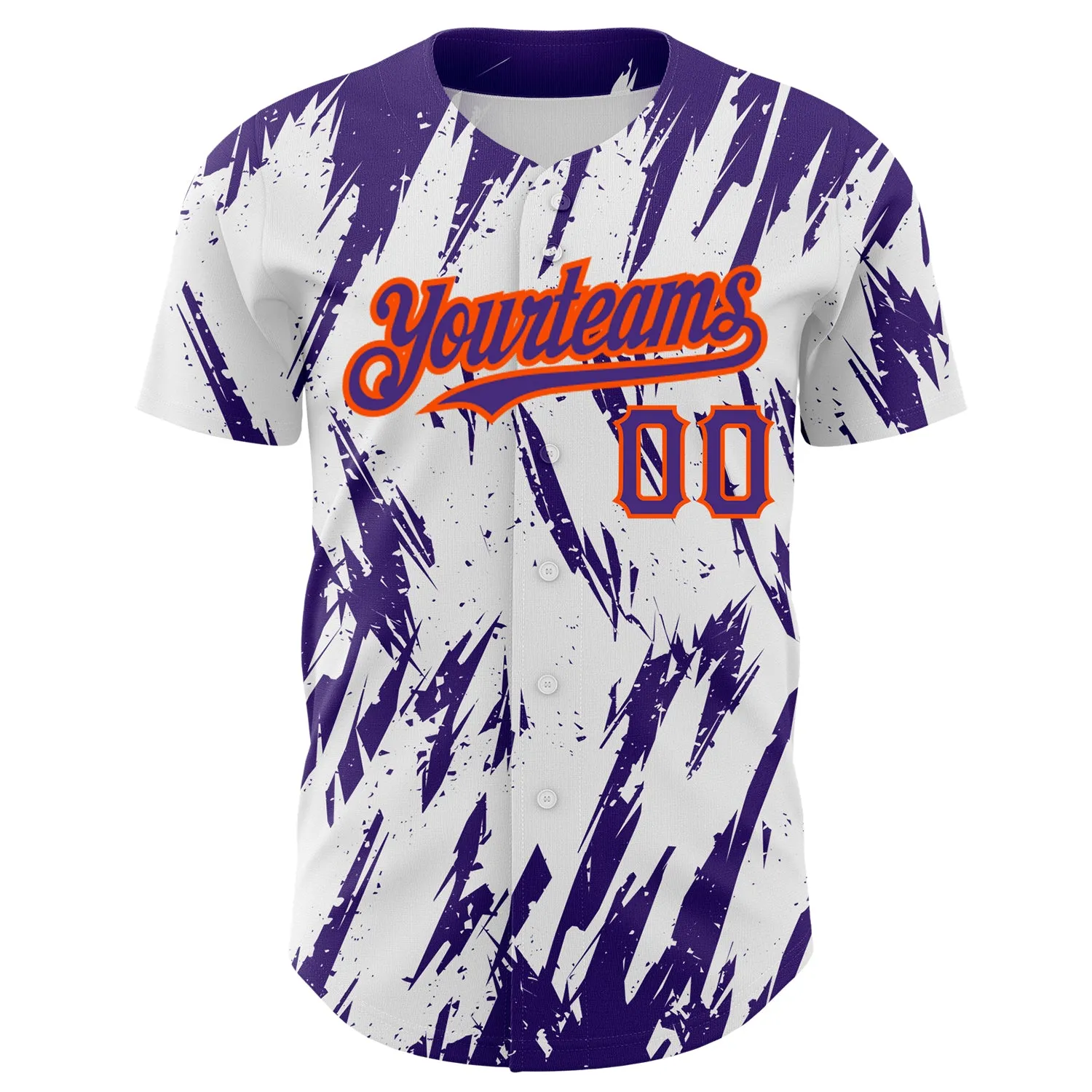 Custom White Purple-Orange 3D Pattern Design Abstract Sharp Shape Authentic Baseball Jersey