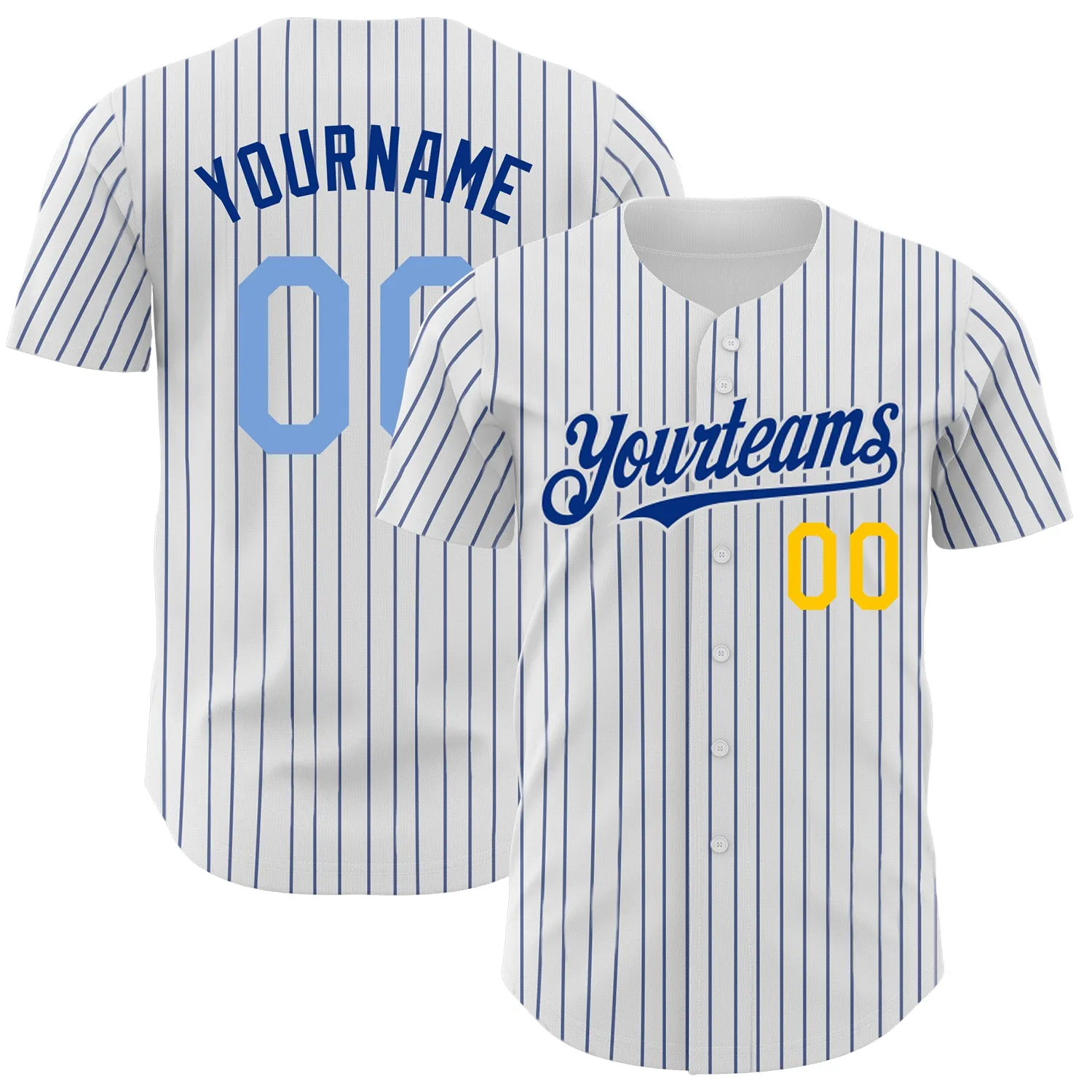 Custom White Royal Pinstripe Light Blue-Yellow Authentic Baseball Jersey