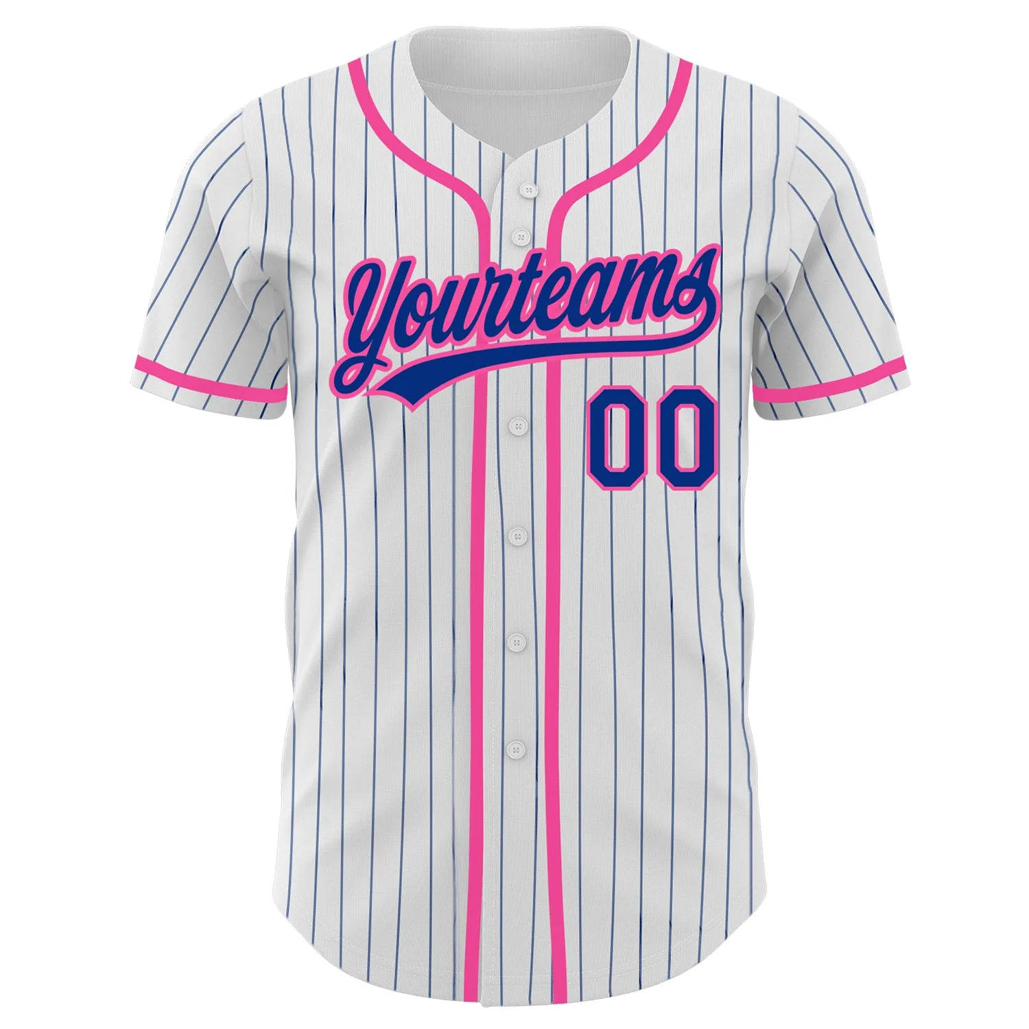 Custom White Royal Pinstripe Royal-Pink Authentic Baseball Jersey