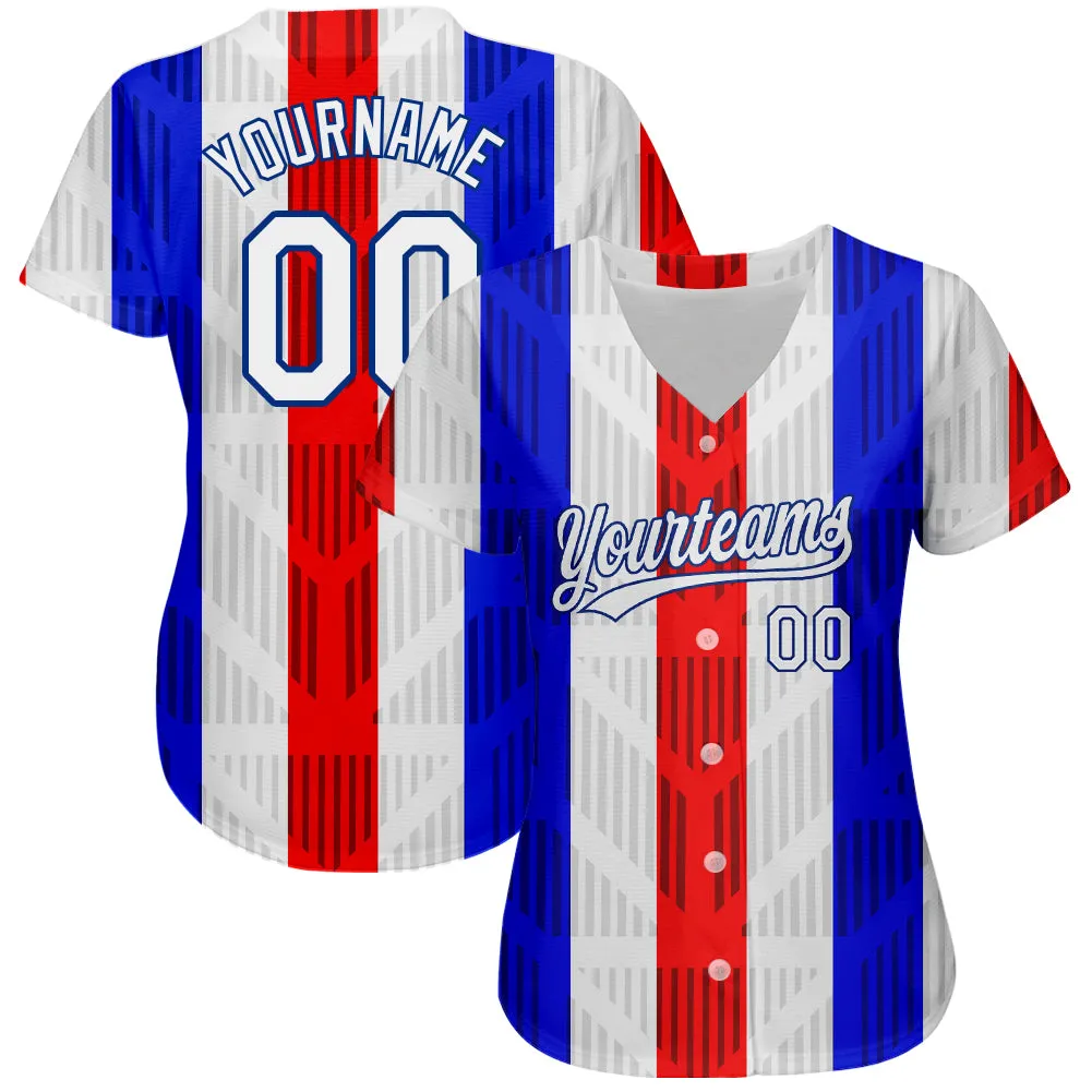 Custom White White Royal-Red 3D Pattern Design Authentic Baseball Jersey