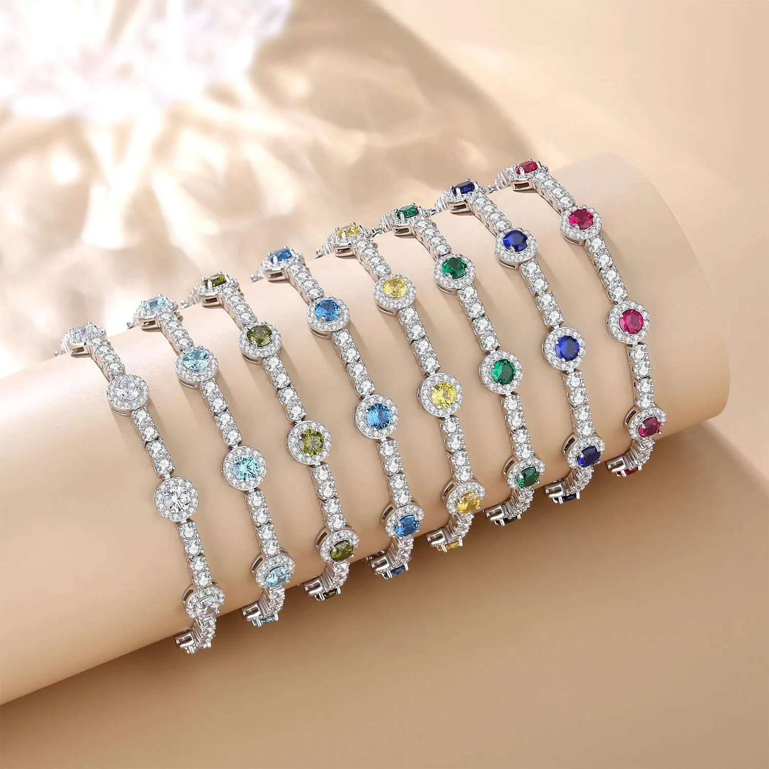 FANCIME "Noble Allure" August Birthstone Peridot Station Tennis Sterling Silver Bracelet