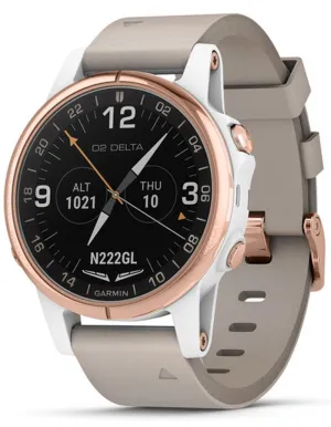 Garmin D2 Delta S Aviator Watch - White & Rose Gold-Tone - Beige Leather Strap