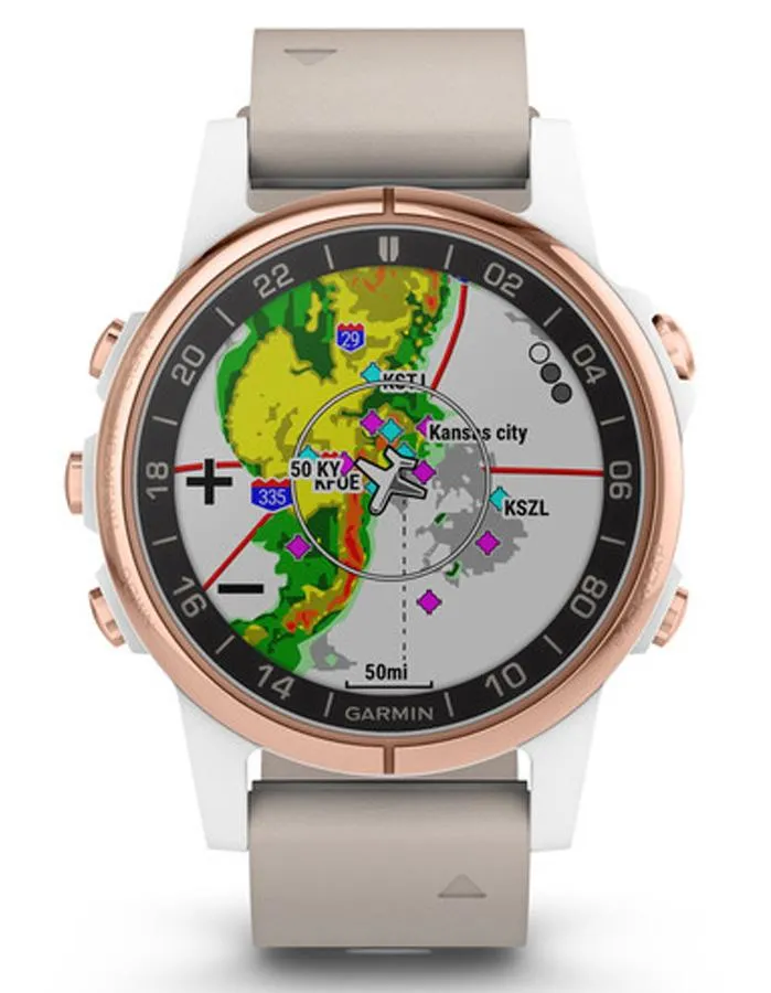 Garmin D2 Delta S Aviator Watch - White & Rose Gold-Tone - Beige Leather Strap