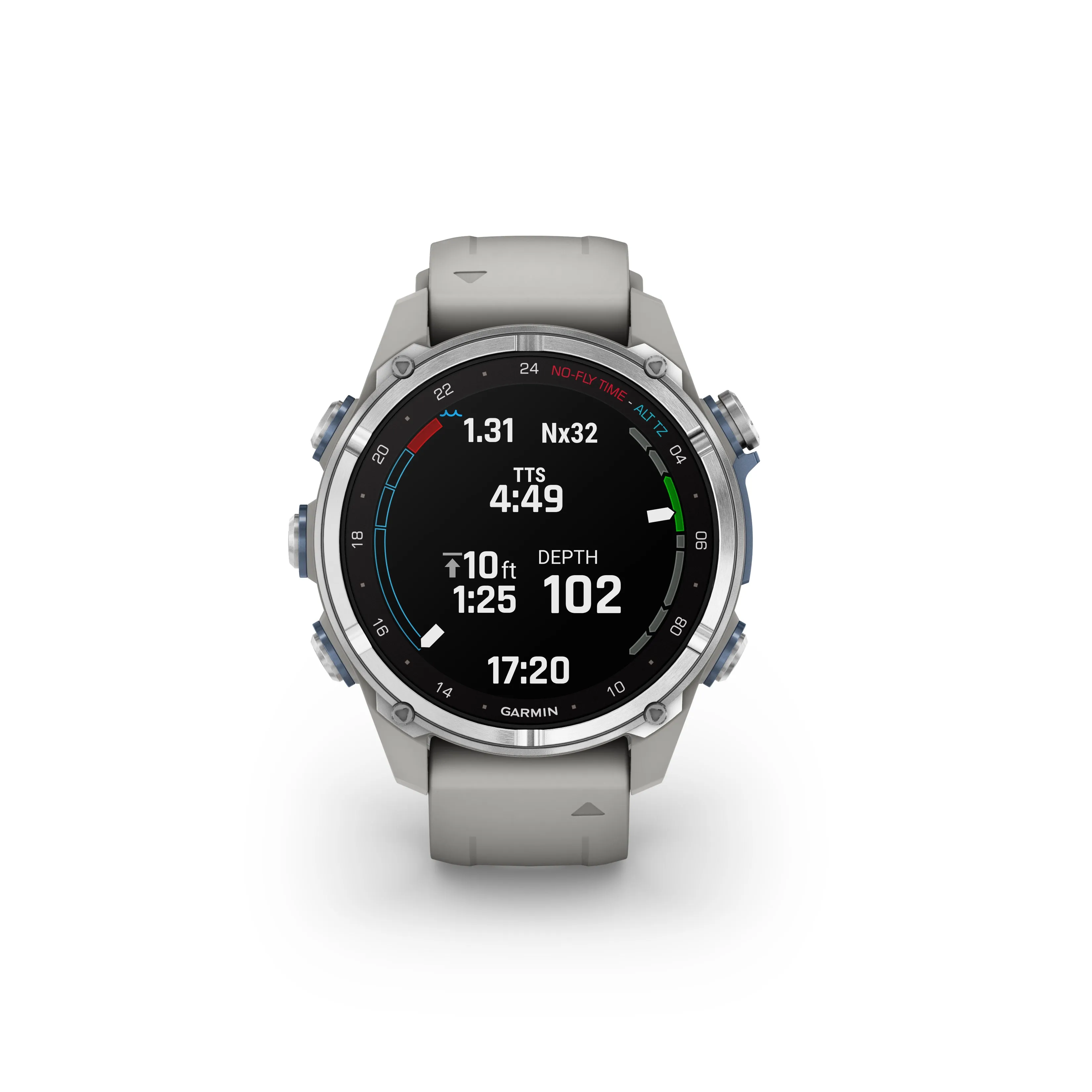 Garmin Descent Mk3 – 43 mm Stainless Steel with Fog Gray Silicone Band Watch-Style Dive Computer (010-02753-03)