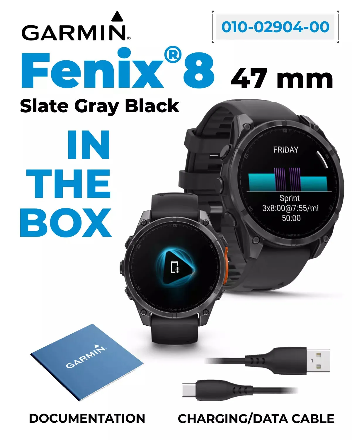 Garmin Fenix 8 47 mm, AMOLED Slate Gray with Black Silicone Band Multisport GPS Smartwatch (010-02904-00)