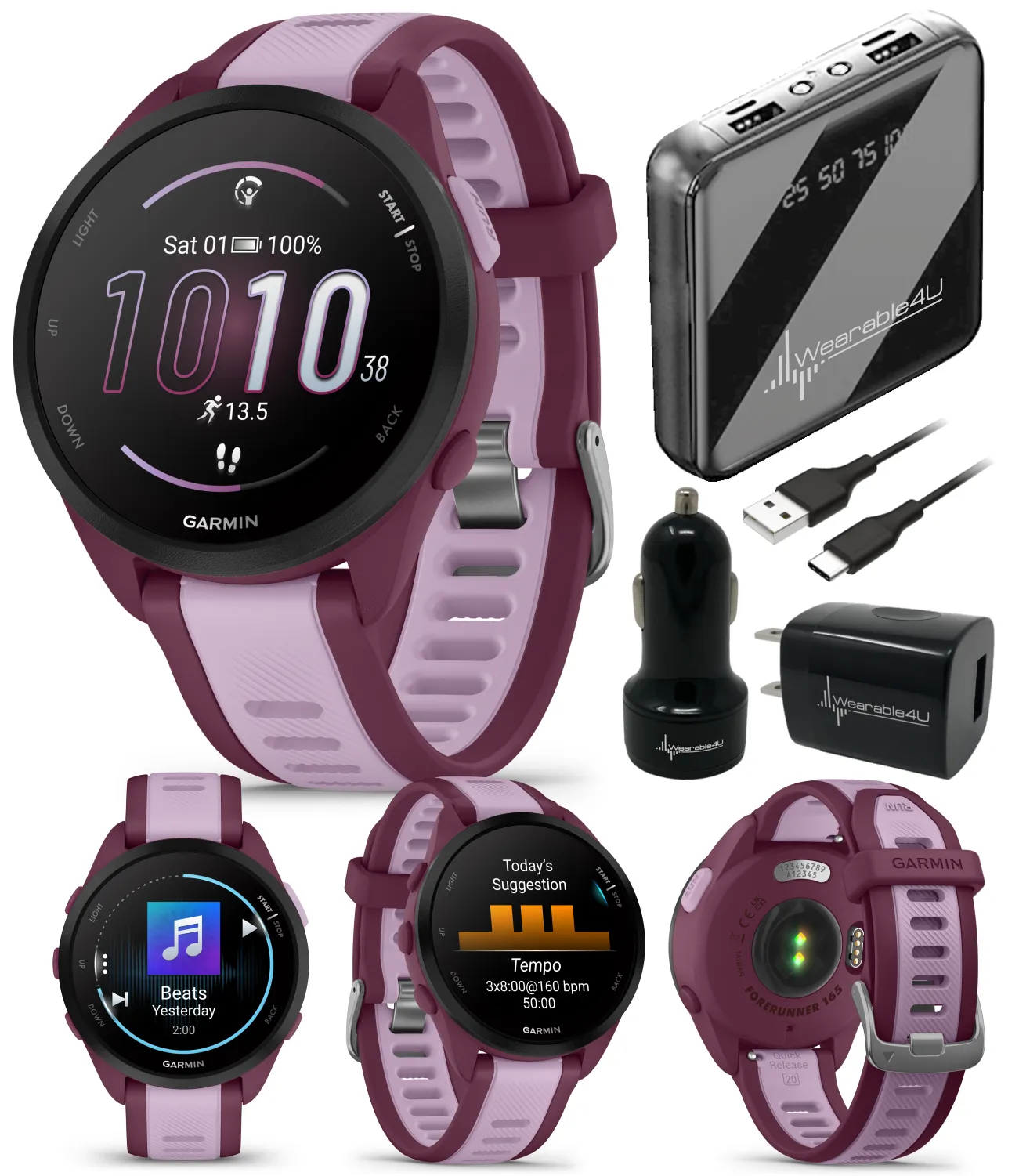 Garmin Forerunner 165 GPS Running Smartwatch | 19 hours in GPS mode |  AMOLED Display with Wearable4U Bundle