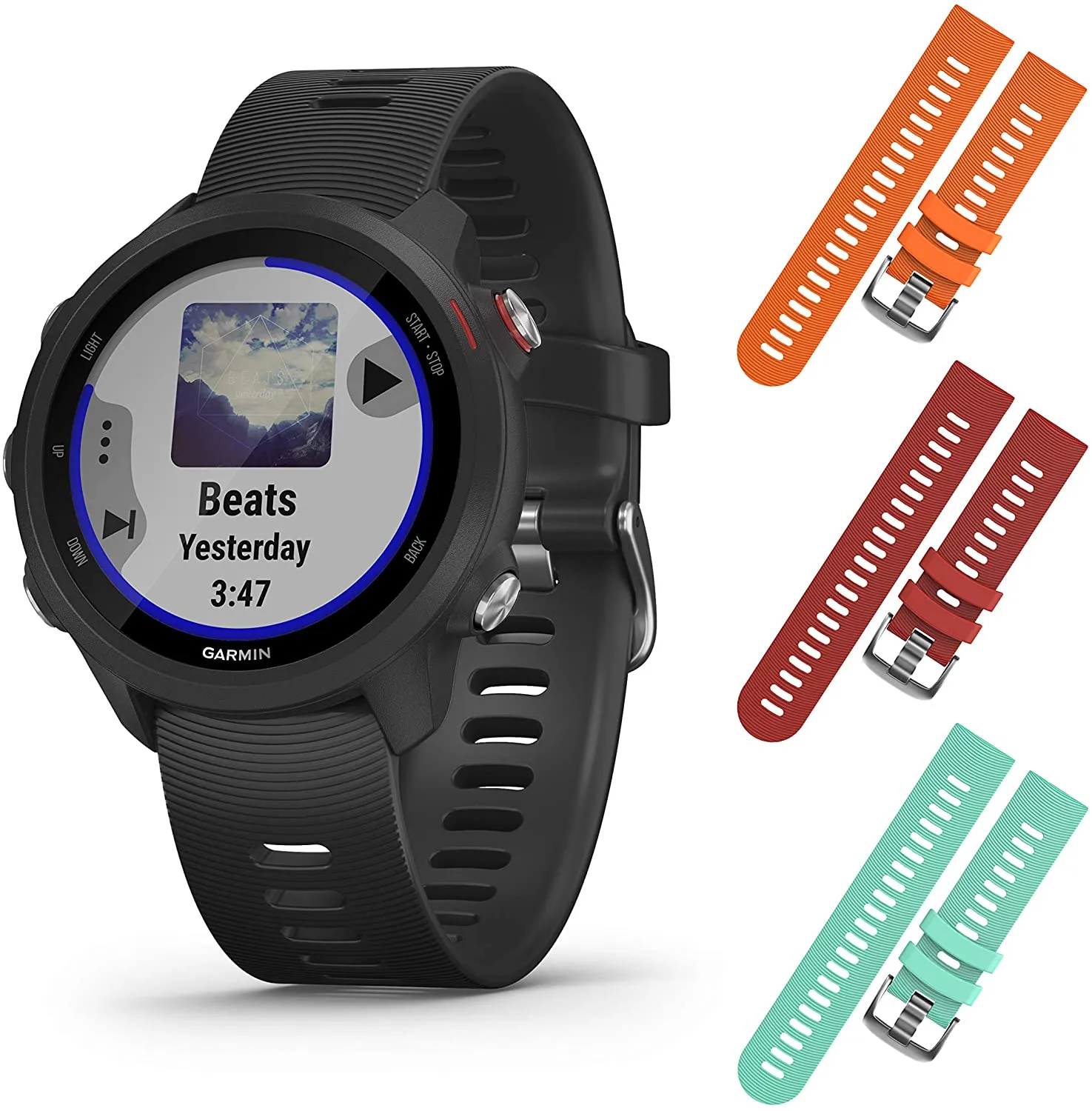 Garmin Forerunner 245 GPS Running Smartwatch (010-02120-20, Orange/Red/Teal)