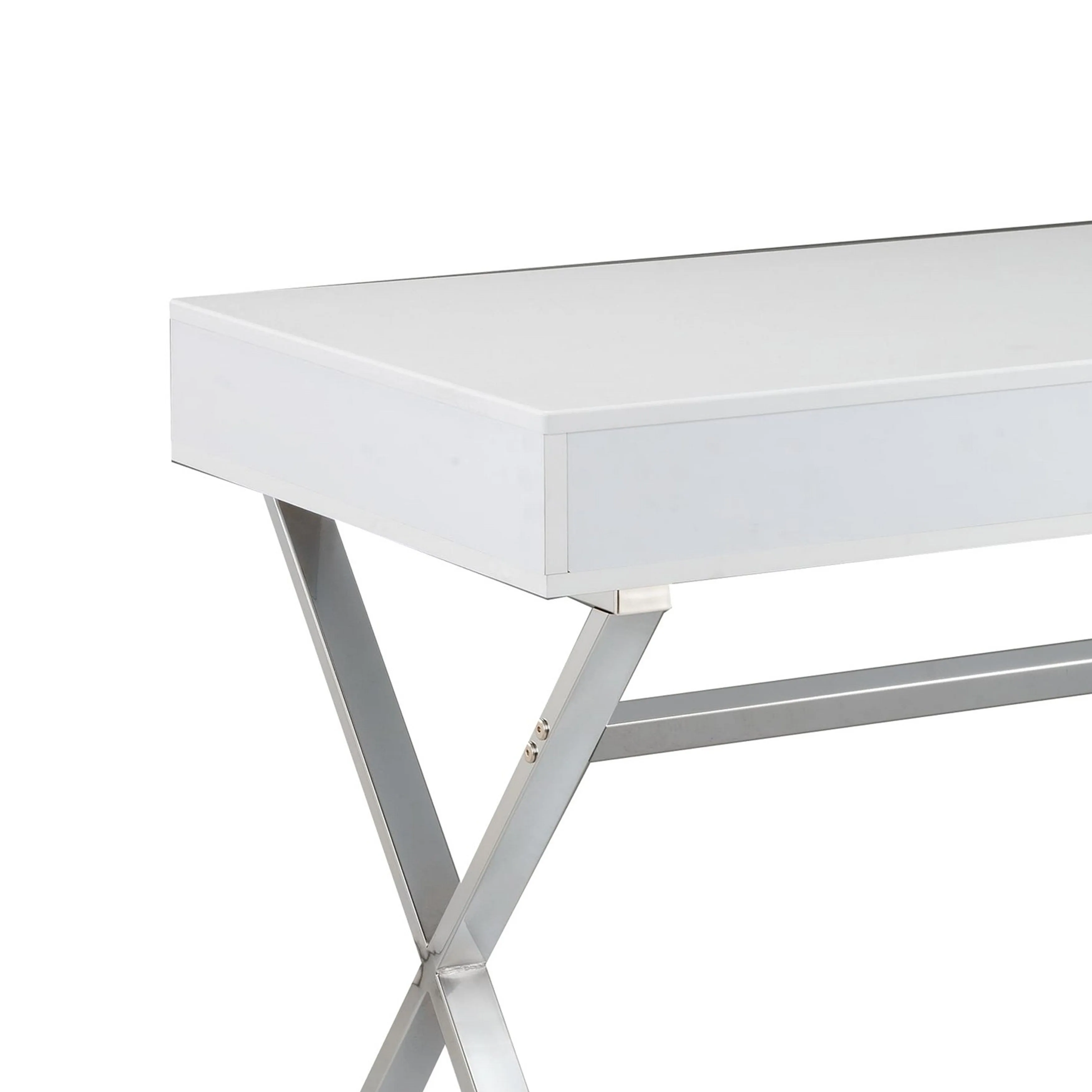 Gracie 47 Inch Desk, White Rectangular Top, 2 Drawers, Chrome Metal Legs By Casagear Home