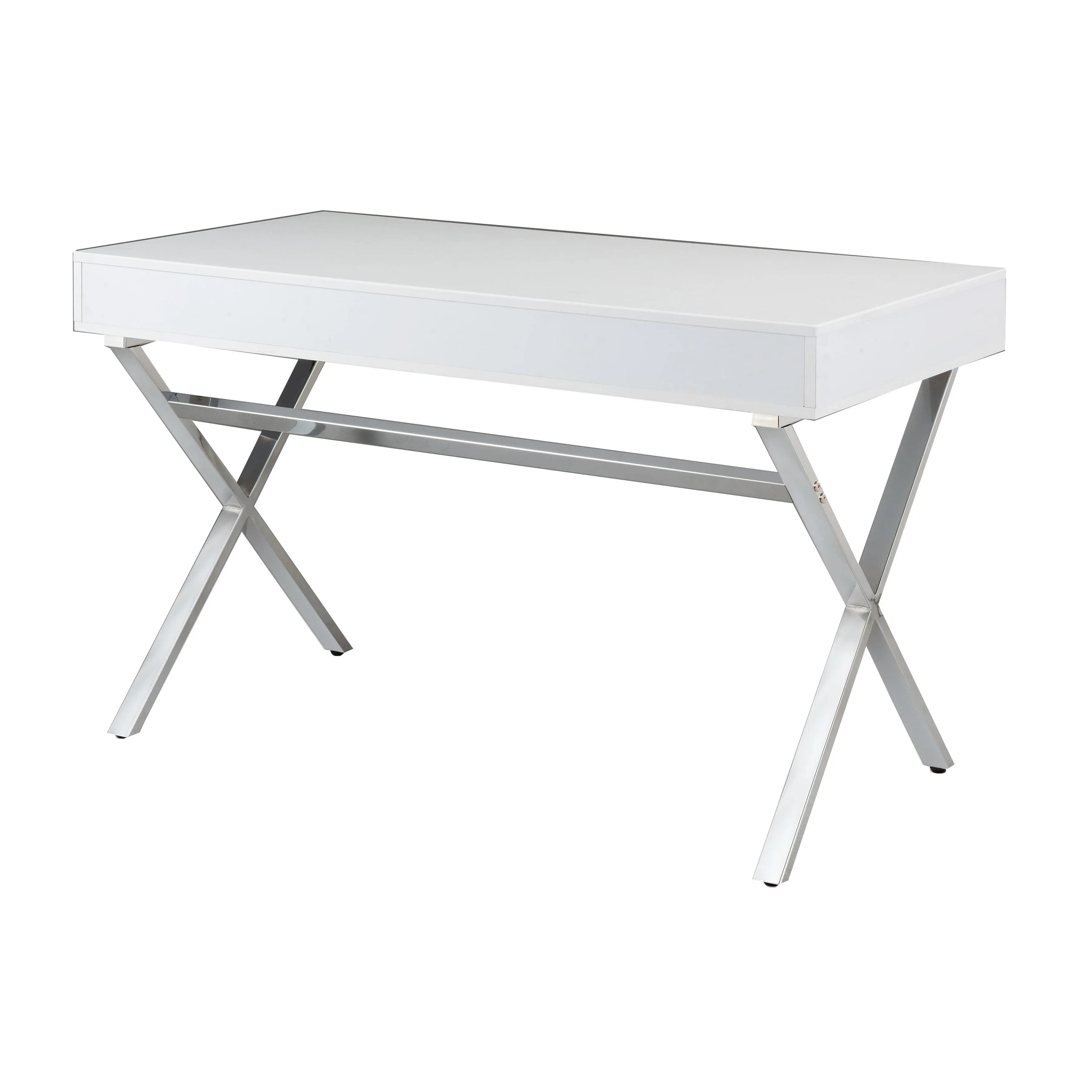 Gracie 47 Inch Desk, White Rectangular Top, 2 Drawers, Chrome Metal Legs By Casagear Home