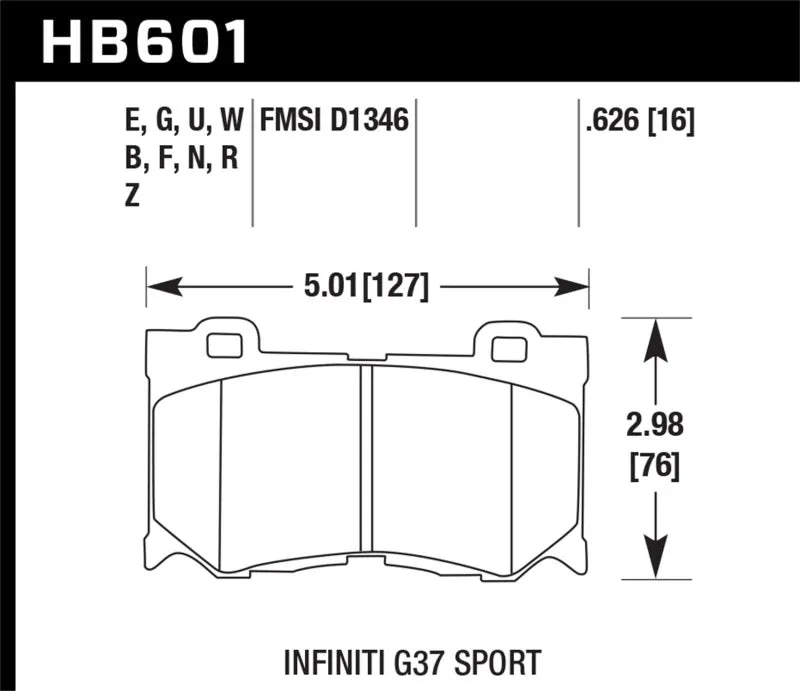 Hawk DTC-60 Race Front Brake Pads - 10-11 Infiniti FX50 / 09-10 G37 / 09-10 Nissan 370Z - HB601G.626