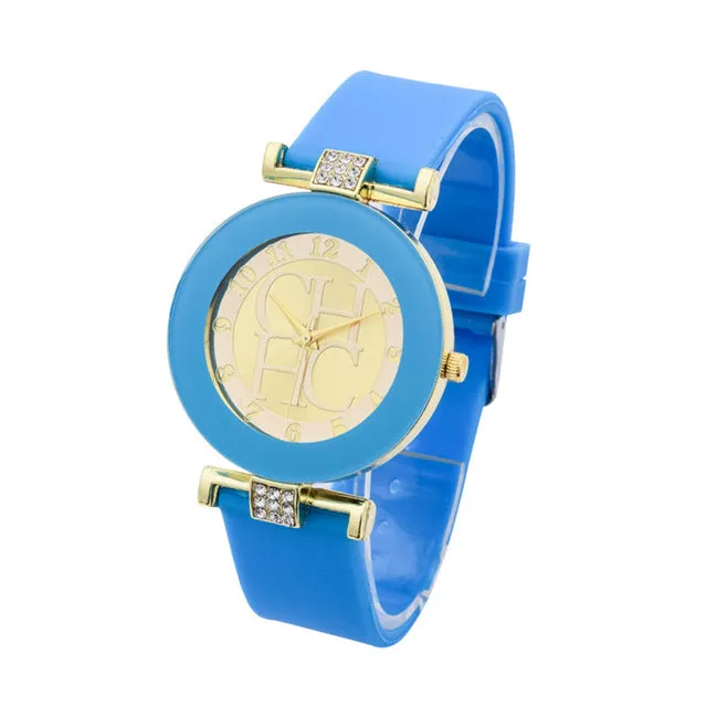 Hot sale Fashion Brand Gold Geneva sport Quartz Watch Women dress casual Crystal Silicone Watches montre homme relojes hombre