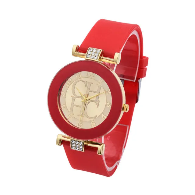 Hot sale Fashion Brand Gold Geneva sport Quartz Watch Women dress casual Crystal Silicone Watches montre homme relojes hombre