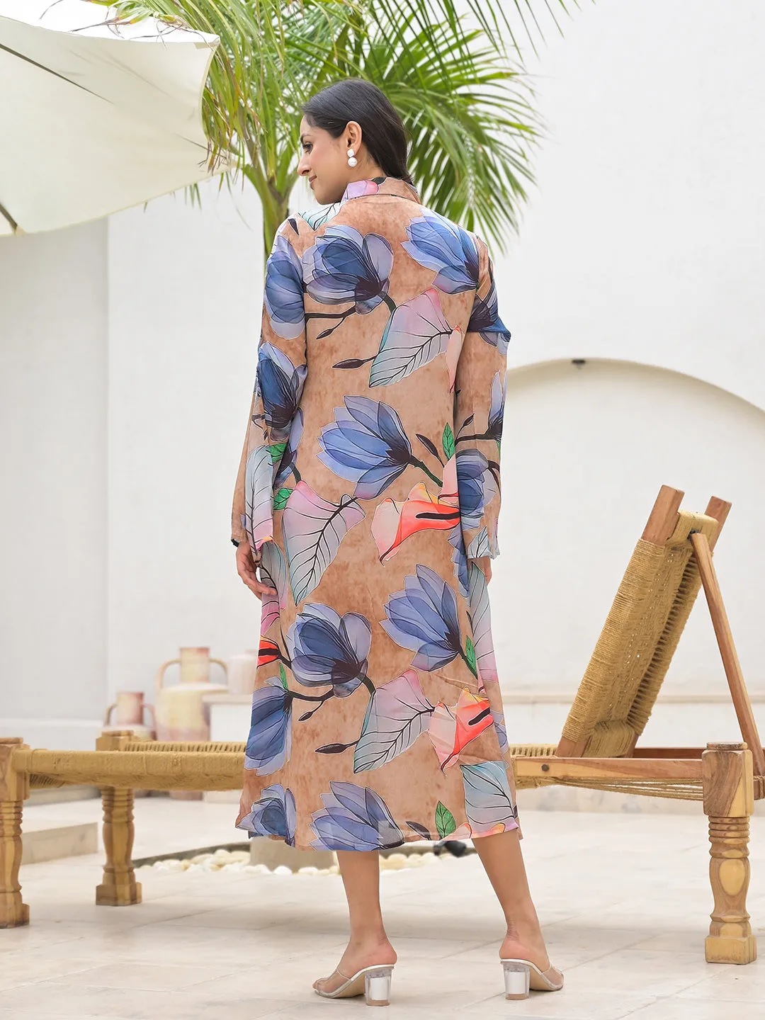 Jashvi Blue Multi Digital Printed Chinon Kaftan Dress