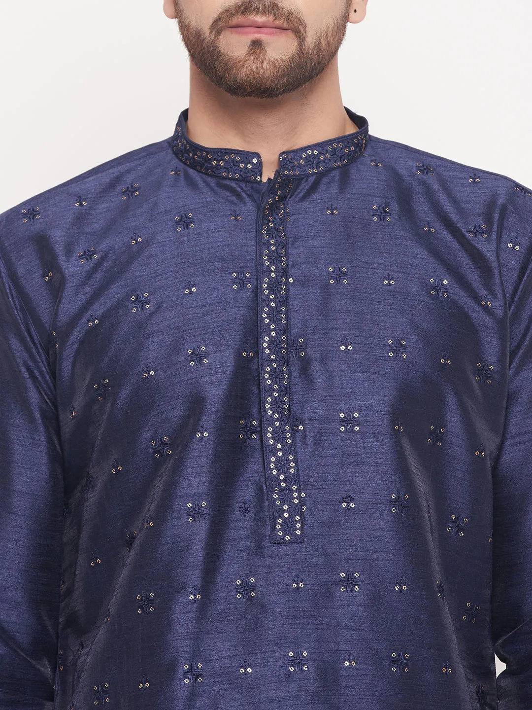 Jashvi Men's Navy Blue Sequin Kurta Pyjama Set