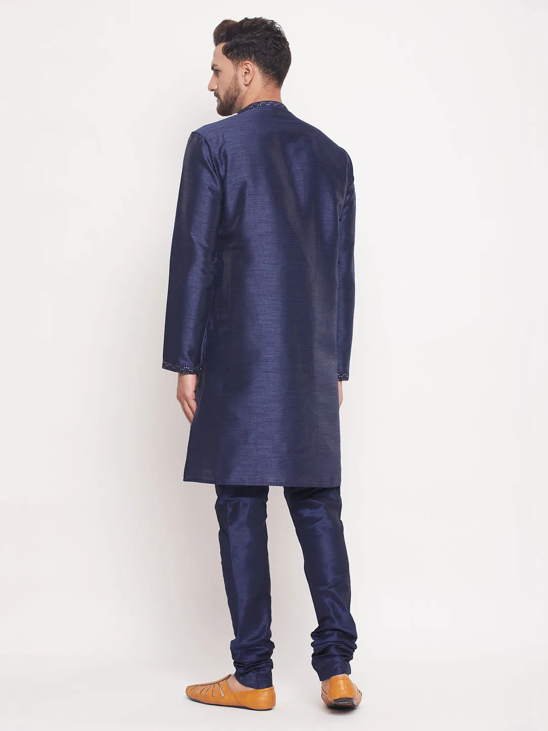 Jashvi Men's Navy Blue Sequin Kurta Pyjama Set