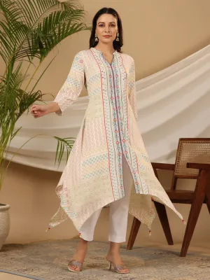 Jashvi Multi-Color Geometric Printed Rayon Kurta With Beads & Sequins Work