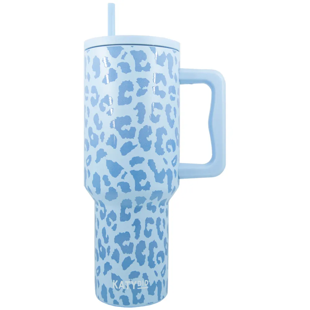 Light Blue Leopard Wholesale 38 Oz Tumbler with Handle