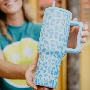 Light Blue Leopard Wholesale 38 Oz Tumbler with Handle