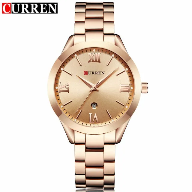 Luxury Fashion Women Jewelry Quartz Watches Curren Steel Ladies Elegant Dress Wrist Watch Women Fashion Barcelet Gift Clock