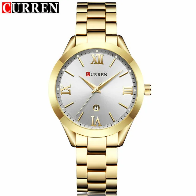 Luxury Fashion Women Jewelry Quartz Watches Curren Steel Ladies Elegant Dress Wrist Watch Women Fashion Barcelet Gift Clock