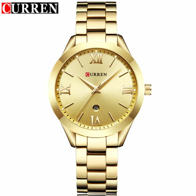 Luxury Fashion Women Jewelry Quartz Watches Curren Steel Ladies Elegant Dress Wrist Watch Women Fashion Barcelet Gift Clock