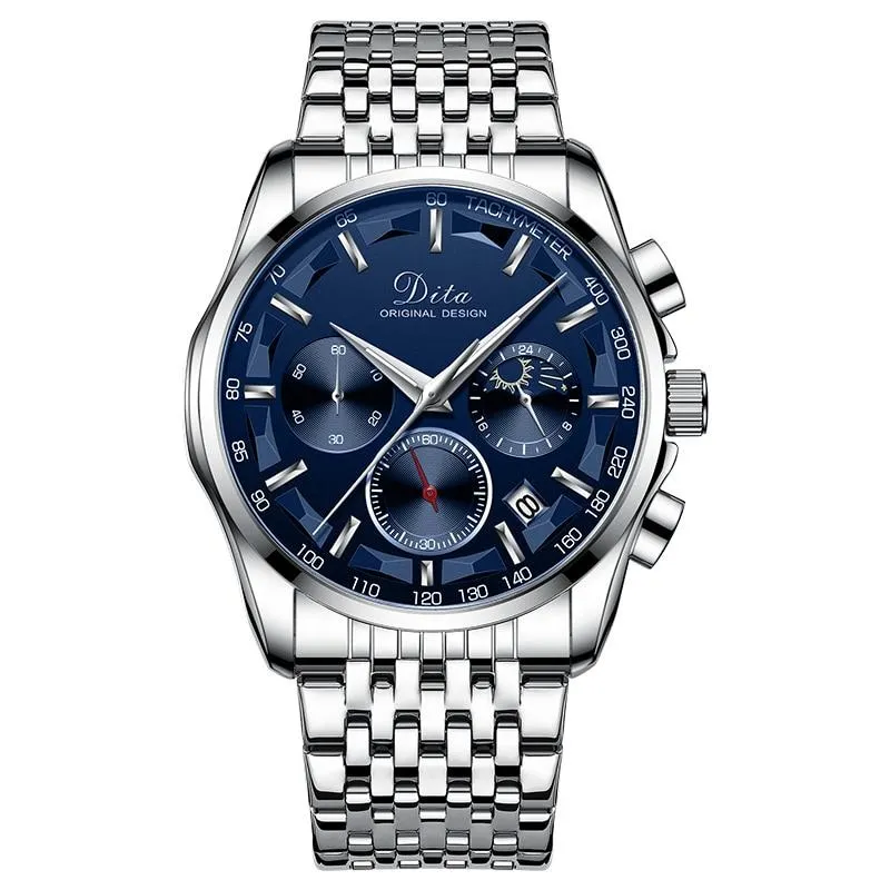 Men Multifunction Stereoscopic Dial Stainless Steel Sports Watches