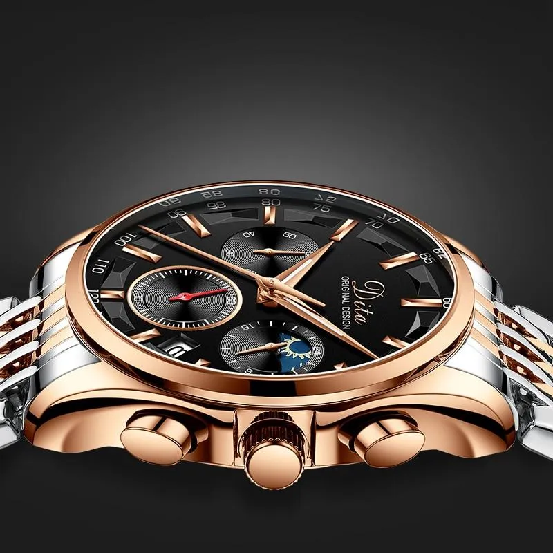 Men Multifunction Stereoscopic Dial Stainless Steel Sports Watches