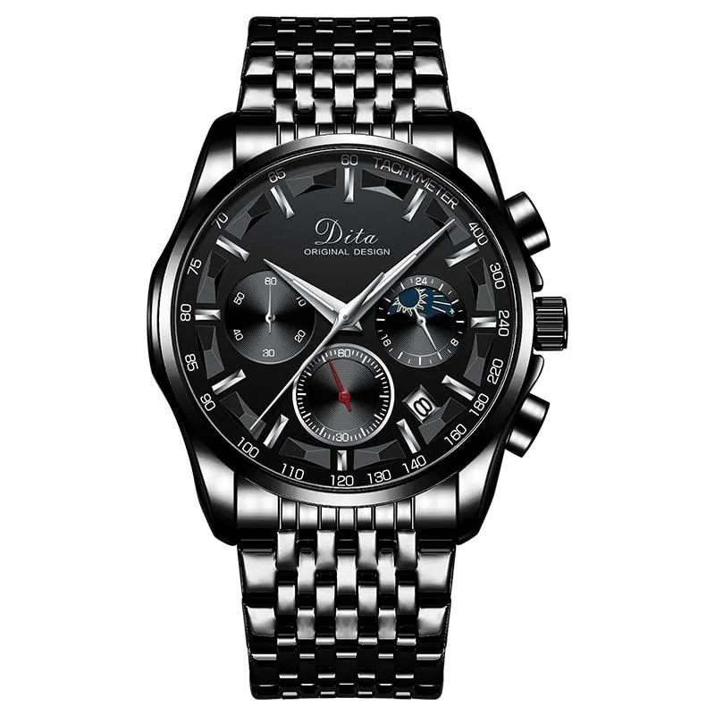 Men Multifunction Stereoscopic Dial Stainless Steel Sports Watches