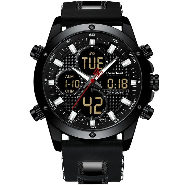 Mens Top Brand Luxury Chronograph Gold Men Watch Quartz Digital Led Sport Watch Waterproof Wristwatch