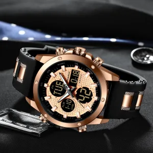 Mens Top Brand Luxury Chronograph Gold Men Watch Quartz Digital Led Sport Watch Waterproof Wristwatch