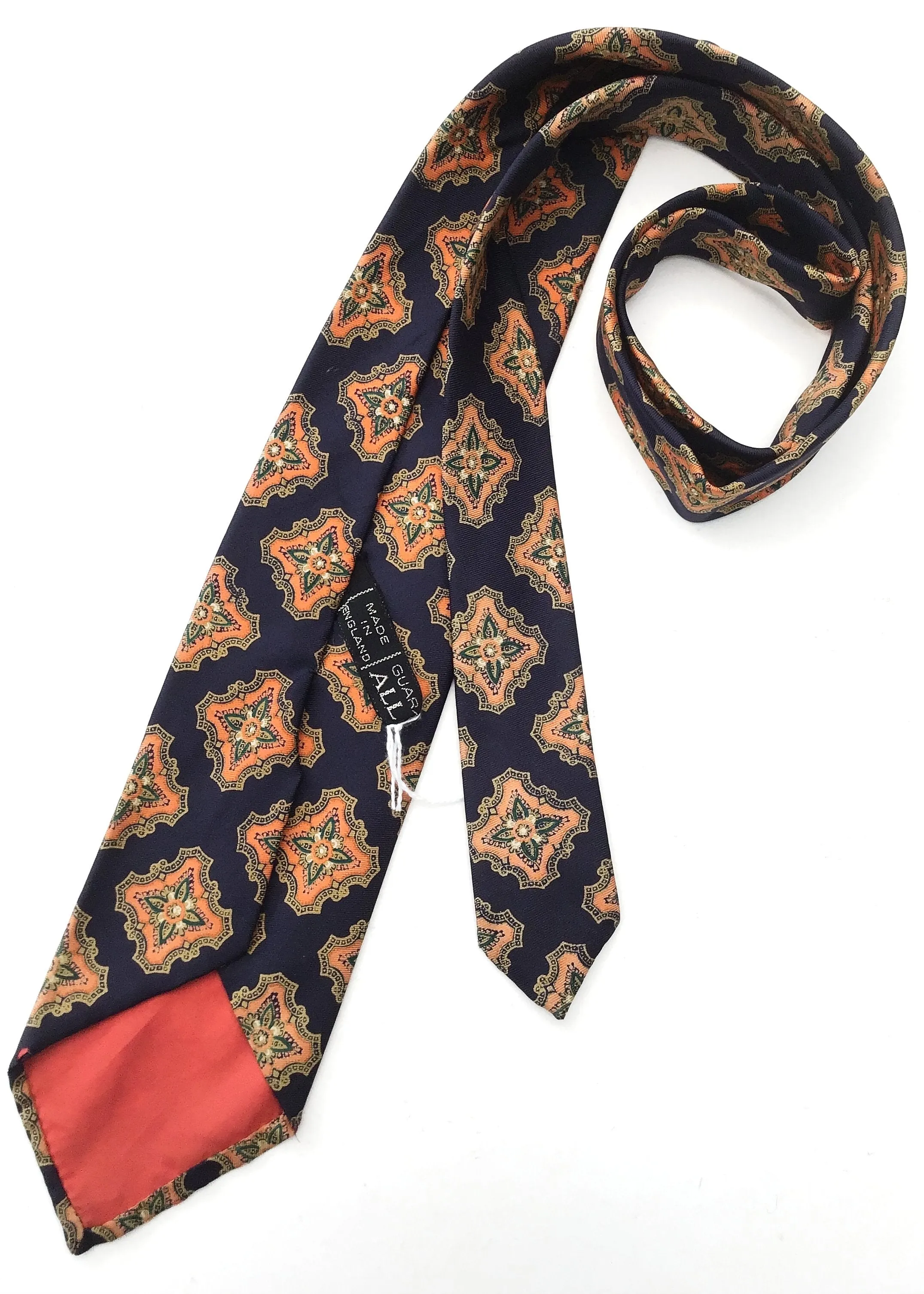 Men's Vintage Navy Blue and Orange Silk Tie by Guards