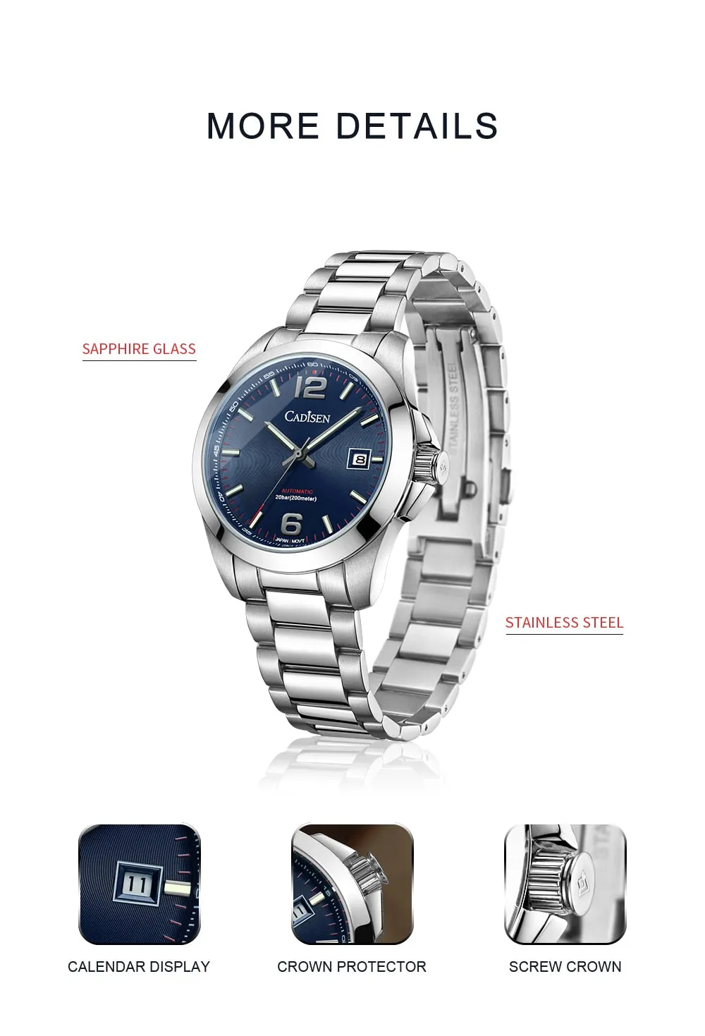 Men's Watches Automatic Mechanical Top Luxury Brand 39mm Classic Watch 200M Water Resistant Wristwatch