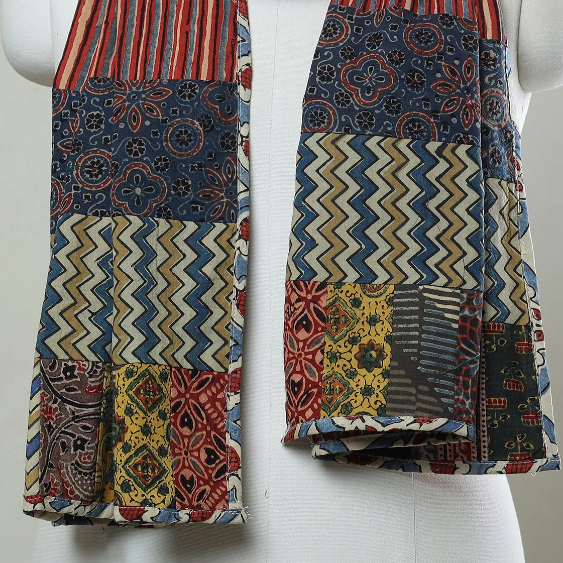 Multicolor - Patchwork Cotton Stole in Ajrakh Block Prints 27