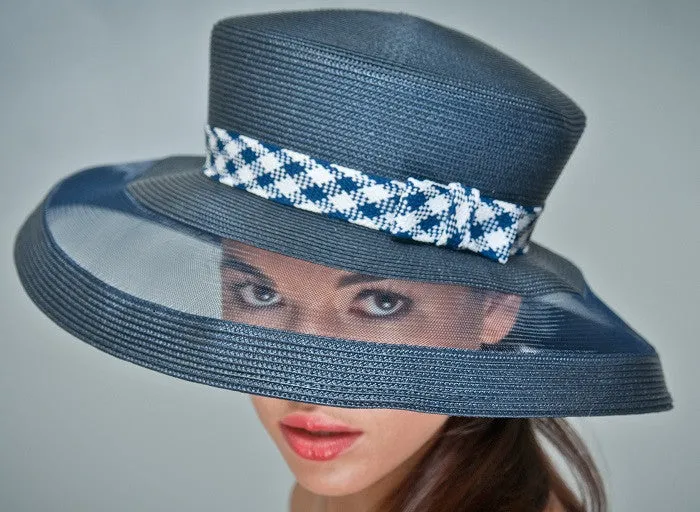 NA1034-Navy Blue and white straw