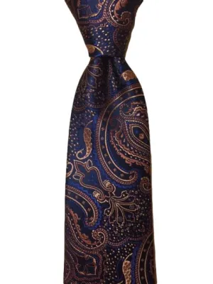 Navy Blue and Orange Bronze Paisley Men's Necktie