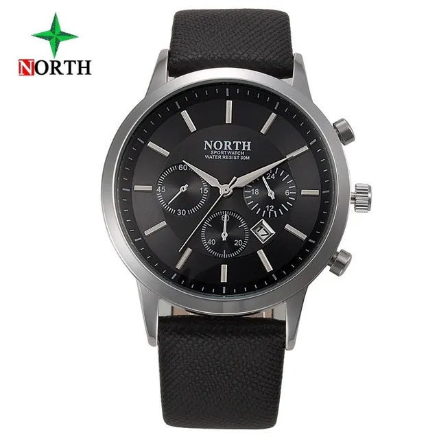 North Luxury Men Watches 2017 Waterproof Genuine Leather Fashion Casual Wristwatch Man Business Sport Clock Classic Blue 6009