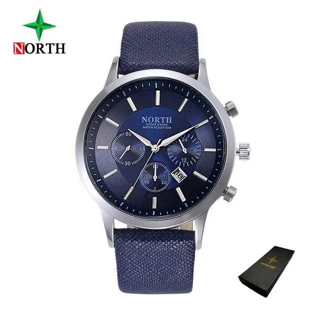 North Luxury Men Watches 2017 Waterproof Genuine Leather Fashion Casual Wristwatch Man Business Sport Clock Classic Blue 6009