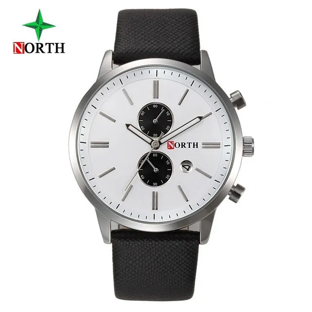 North Luxury Men Watches Business Casual Male Wristwatch Blue Silver Genuine Leather Unique Sport Man Quartz Watch Waterproof